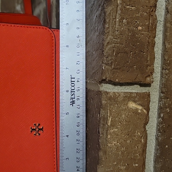 Tory Burch Emerson Coral Red Crossbody Leather HandBag Spring Gold Logo Purse - Picture 5 of 9